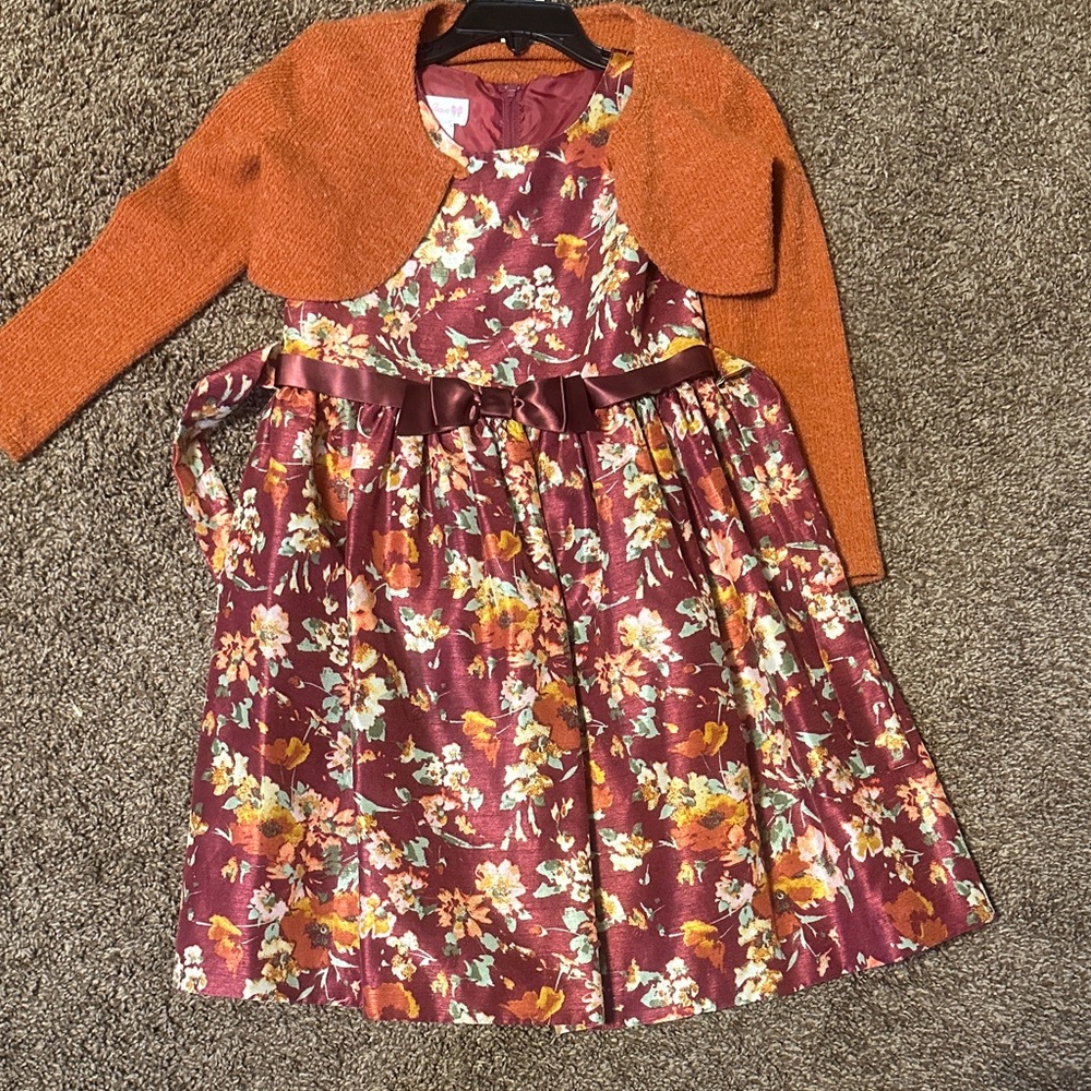 Bonnie Jean Floral Dress with Orange Bolero